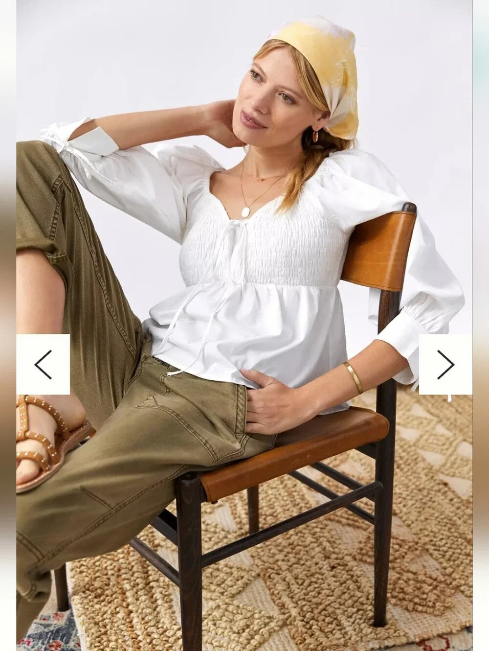 Anthropologie White Smocked Sweetheart Blouse Peasant Top